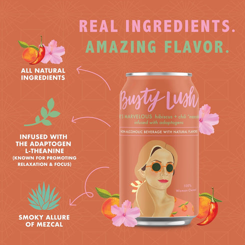 12 oz (8-Pack) Busty Lush Craft Mocktails Non-Alcoholic Sparkling Drinks, Zero Proof Drinks, Mezcalita, Alcohol
