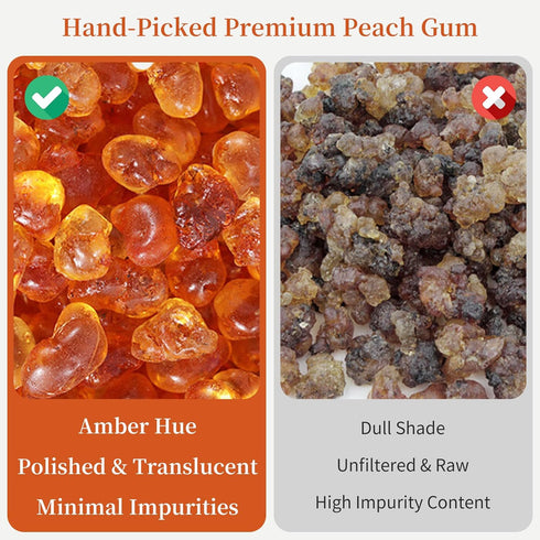 9.8oz Wanhua Hall Dried Peach Gum Chinese Tao Jiao Natural Peach Resin Bouncy Texture Ideal for Desserts, Soups,Milk