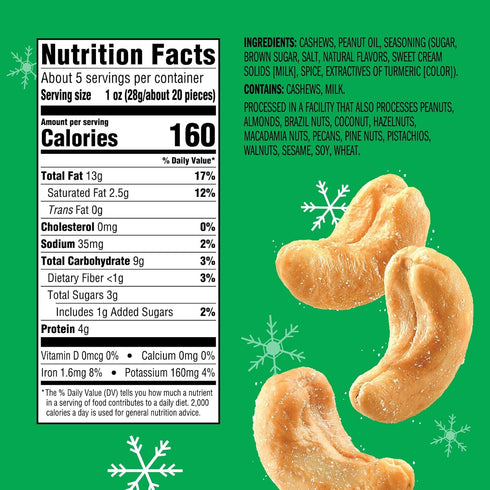 (1-Pack) 5oz Emerald Nuts Sugar Cookie Flavored Cashews | Resealable Bag | Kosher Dairy Certified, Non-GMO, Contains No