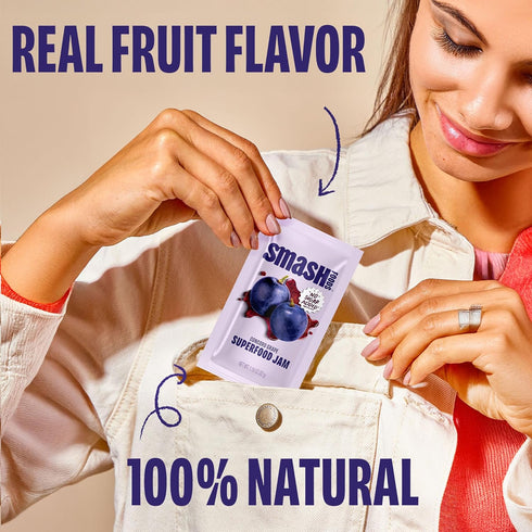 Packets 10 Smash Foods Grape Jam Squeeze | Single Serve | Natural, Keto & No Sugar Added | Vegan & Upcycled Fruit