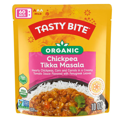 10 (Pack 6) Tasty Bite Organic Chickpea Tikka Masala, Ready to Eat, Microwavable Entre, Vegan, Ounce