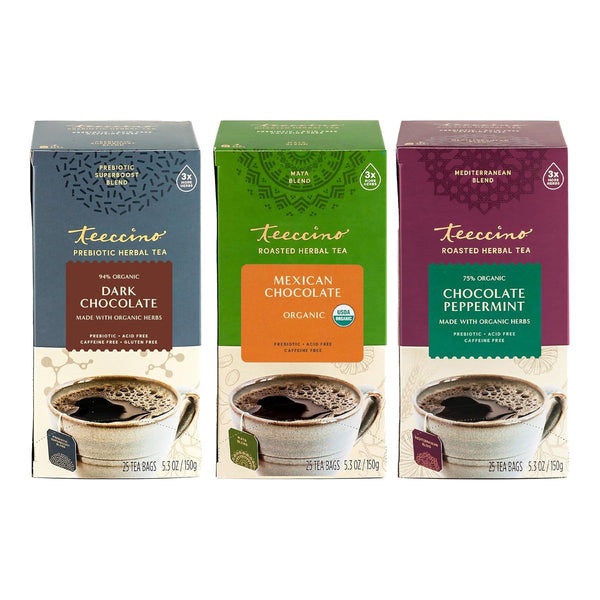 Teeccino Chocolate Lovers Tea Variety Pack - Dark Chocolate, Mexican Chocolate, Chocolate