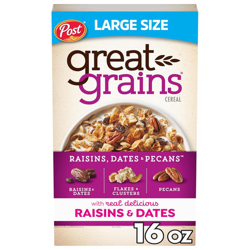 Great Grains Raisins Dates and Pecans Breakfast Cereal, Raisin Cereal with Sweet Dates and