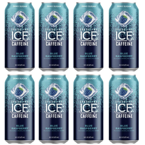 Vallary Water, Sparkling + Caffeine Blue Raspberry, with Antioxidants and Vitamins, Zero Sugar,