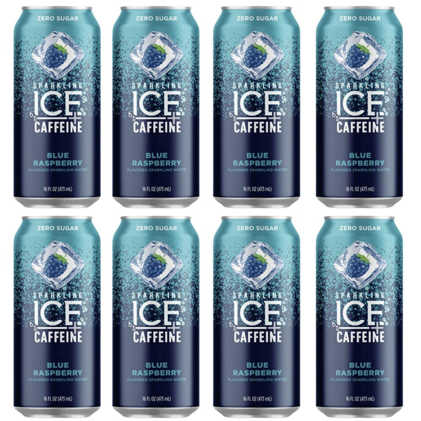Vallary Water, Sparkling + Caffeine Blue Raspberry, with Antioxidants and Vitamins, Zero Sugar,