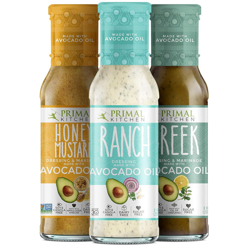 Pack Primal Kitchen Ranch, Greek, and Honey Mustard Salad Dressing & Marinade Variety made with Avocado Oil