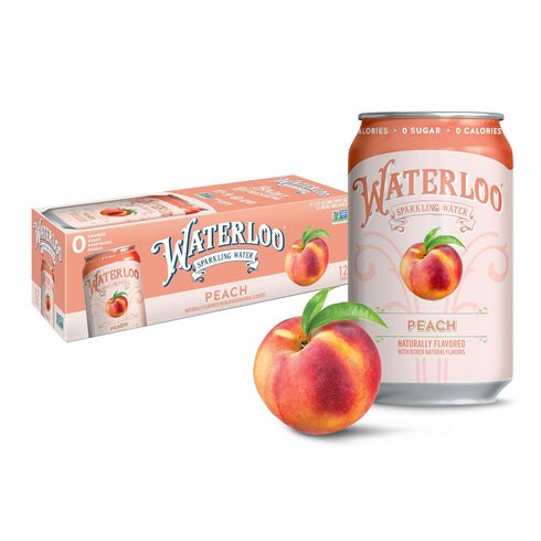 Waterloo Sparkling Water, Peach Naturally Flavored, 12 Fl Oz Cans (Pack of