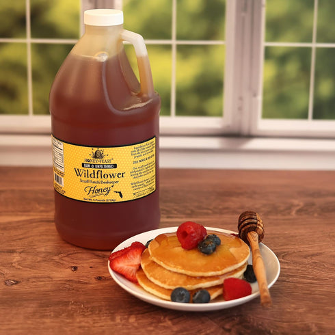 6 (1/2 HONEY FEAST Pounds Gallon) Bulk Wildflower Honey, All Natural, Unfiltered, Unheated Honey, Perfect