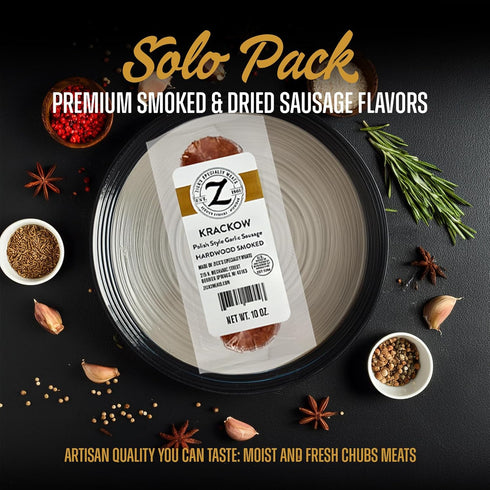 (10 oz) Zick's Krackow Smoked Sausages | Savory Garlic Polish Sausage, Pork & Beef Sausages, Dried Meat Snacks for Any