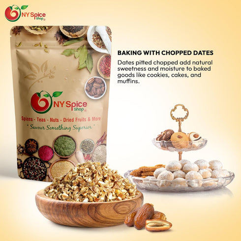 8 100% NY Spice Shop Chopped Dates for Baking - Ounce Natural Dried Dates - Fresh Dry Dates - Healthy Chopped Dates