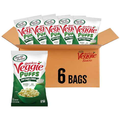 Sensible Portions Veggie Puffs, Sour Cream & Onion Flavor, Gluten-Free Chips, 3.75