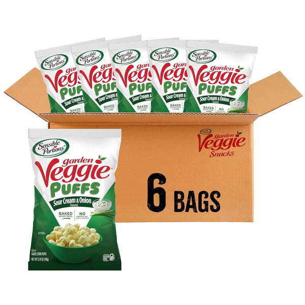 Sensible Portions Veggie Puffs, Sour Cream & Onion Flavor, Gluten-Free Chips, 3.75