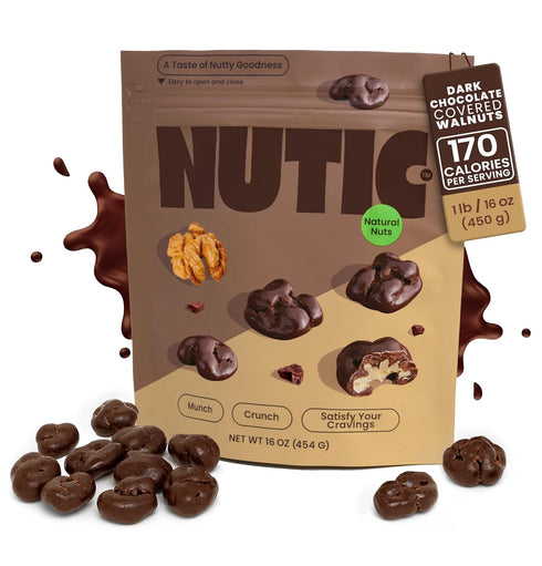 1 Lb, (Pack 1) Nutic Dark Chocolate Covered Walnuts - Premium Roasted Walnuts Drenched in Rich Dark Chocolate