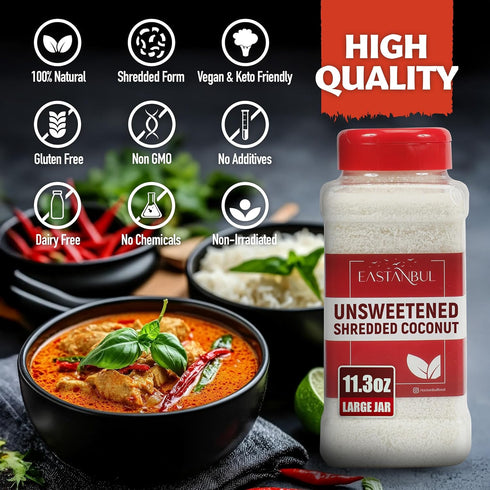 11.3oz, 100% Eastanbul Shredded Coconut, Unsweetened Coconut Flakes, Natural Shreds, Finely Shredded, Desiccated