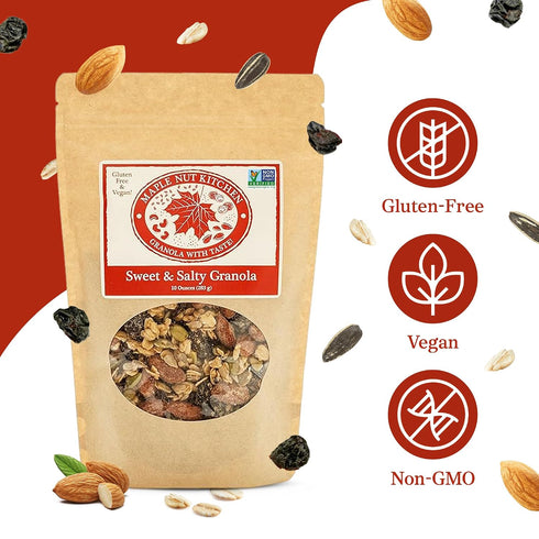 10 oz Maple Nut Kitchen Sweet & Salty Granola | Gluten-Free Granola with Maple-Roasted Almonds, Dark Chocolate, Pumpkin