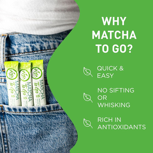 Aiya Matcha To Go Single Serve Packs, Ceremonial Grade Pure Matcha Green Tea Powder (10 Count)