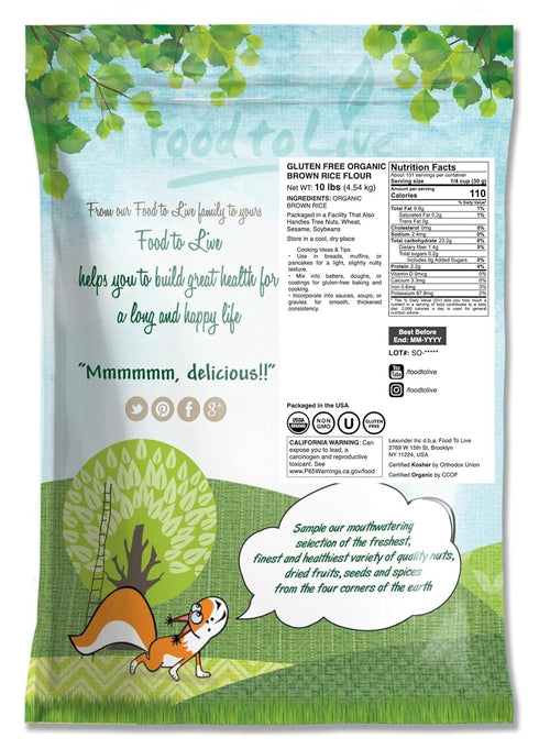 10 Food to Live Gluten Free Organic Brown Rice Flour, Pounds Non-GMO Whole Grain Flour, Fine Meal, Vegan, Bulk. Great