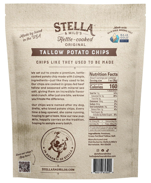 5 oz 2-pack Stella & Milo's Kettle Cooked Beef Tallow Potato Chips, Seed Oil Free Chips Made with Grass Fed Beef
