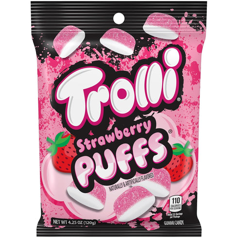 Gummy 4.25 (Pack 12) Trolli Strawberry Puffs, Sour Worms Candy, Ounce Bags