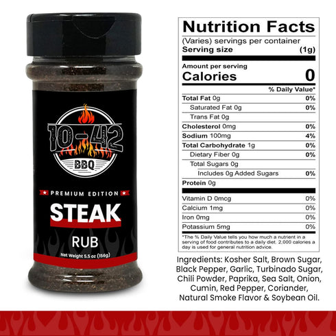 10-42 BBQ Steak Seasoning (NO MSG, 0 Calorie) | Savory Garlic and Herb Flavor Steak Rub for Grilling Meat, 5.5oz