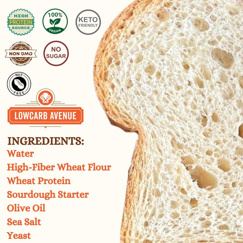 3g 7g 5 (3 Pack (16 oz)) Dr. B's Elodie Parisian Style White Sourdough Sandwich Bread | Net Carbs & Protein | Low