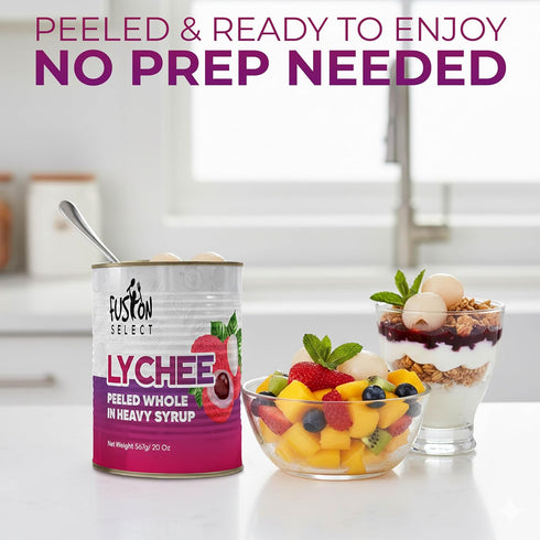 1 Pack 20oz Fusion Select Canned Lychees in Syrup - Ready to Serve Canned Lychee Fruit - Peeled Whole in Heavy Syrup