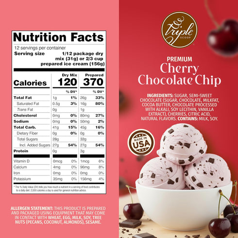 5 2 (1 Pack, Triple Scoop - Premium Cherry Choc Chip Ice Cream Mix For Ice Cream Maker. Simple, Easy, Delicious. From