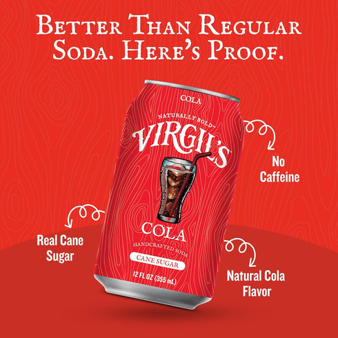 Pack 4 (12 oz Virgil's Naturally Bold Handcrafted Cola, of Cans each) - Caffeine Free Cola Soda with Pure Cane Sugar
