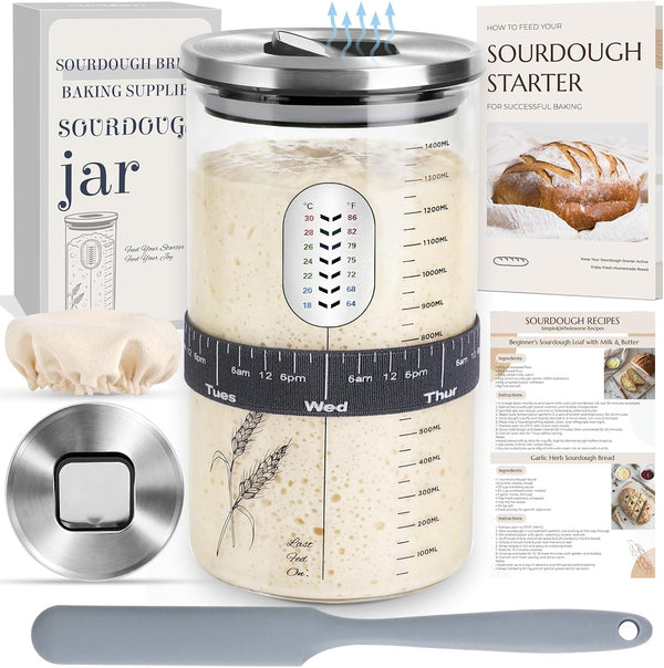 VEDALIO Sourdough Jar Wide Mouth, Sourdough Starter Kit Home and Kitchen, Starter Jar,