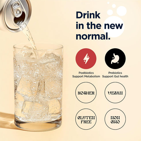 12 oz (Pack 12) Fizz Pop Metabolic Sparkling Postbiotic and Prebiotic Soda Pop Gut Health Seltzer Water Fiber Drink