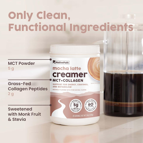 NativePath Keto Coffee Creamer Powder Mocha Latte - Keto-Friendly, Non-Dairy & Low Sugar Creamer with Grass-fed Collagen
