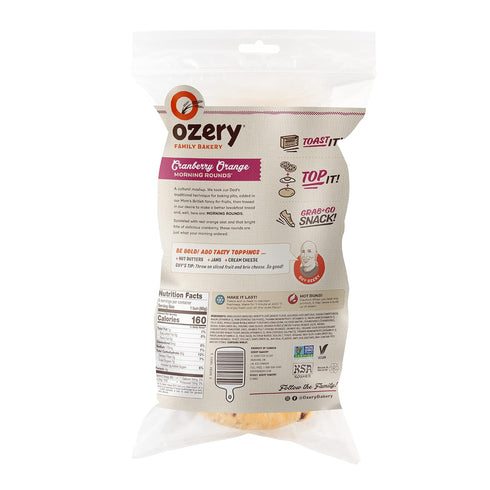 Ozery 6 6-Pack Bakery Cranberry Orange Morning Rounds, Allergen Free, Vegan, Made with Real Fruit, Breakfast Buns, Pita
