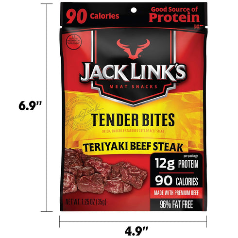 1.25 (Pack 10) Jack Link's Premium Cuts Beef Steak Tender Bites, Teriyaki, Ounce