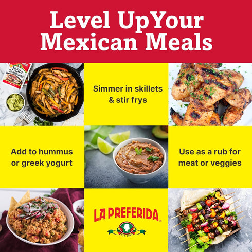 1.25oz (Pack 12) La Preferida Fajita Seasoning Mix (Bold Tex-Mex Spice Blend) for Chicken, Veggies & Steak No MSG, No