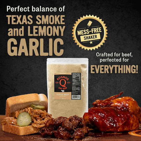 16 Oz Kosmos Q Texas Beef BBQ Dry Rub, Steak Seasoning with Garlic, Onion, Lemon & Savory Spices for Steak, Beef Ribs