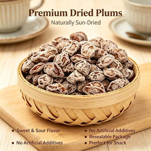 8OZ Dried Plums Salty Sweet Sour Dried Plum Meat Snack Made from Fresh Plums, Soft Plum Meat, Classic Flavor