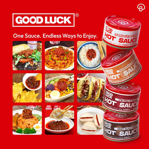 6 GOOD LUCK Hot Sauce, Spicy Chili Oil with High-Grade Chopped Chili Cans Chili Paste, Vegan-Friendly, Ideal for Daily
