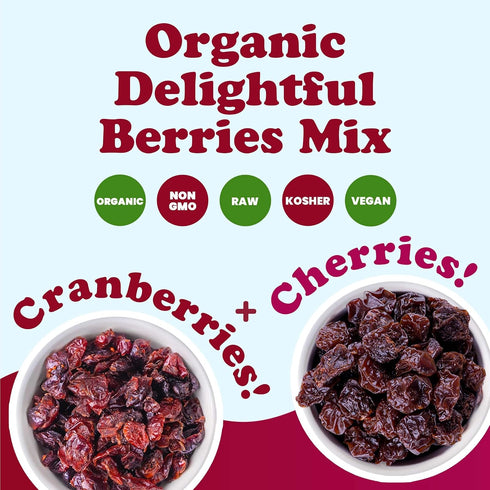 1 Food to Live - Organic Delightful Berries Mix, Pound - A Blend of Non-GMO Dried Cherries & Cranberries. Gently