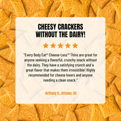 4oz Every Body Eat Snack Cracker Thins, Cheese-Less - Gluten Free, Vegan, Dairy Free, and Seed Oil Free