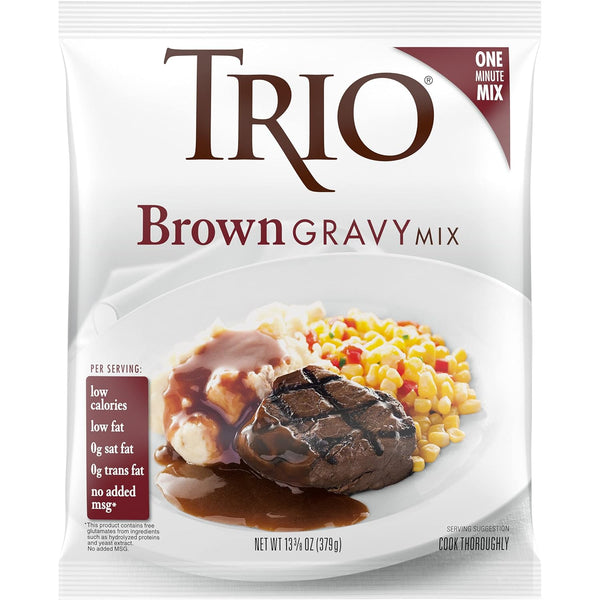 Trio Gravy Mix, Brown Gravy, Dehydrated, Just Add Water, Holiday Roasts, 13.37 oz Bag.
