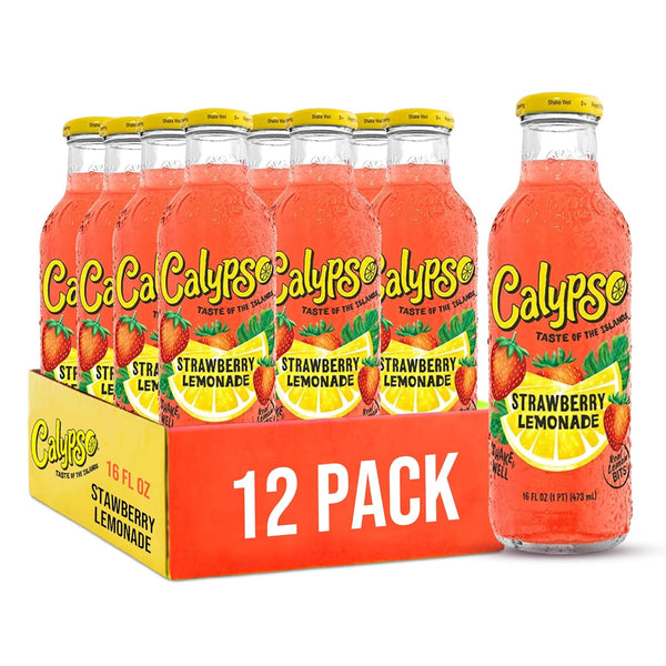 Calypso Lemonade, Strawberry Lemonade, Made with Real Fruit, 16 Fl Oz Glass