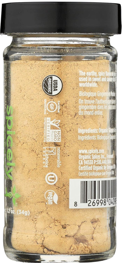 Spicely Organics USDA Certified Organic Ginger Ground, Vegan Friendly, 1.2 Ounce (Pack of 3)
