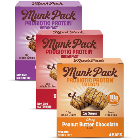 Munk Pack Variety Pack Probiotic Protein Bars | 10g Plant Protein, 1g