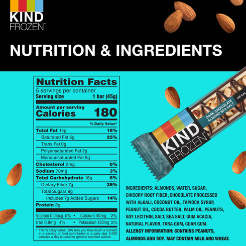 FROZEN Frozen 5 Pack, 1.6 Oz KIND Plant Based Treat Bar, Dark Chocolate Almond Sea Salt & Nut Treat Bars, Bars