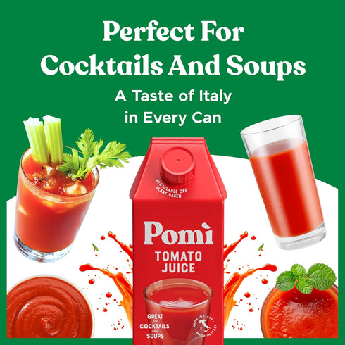 25.36 oz (Pack 6) 100% Pom Tomato Juice fl of - Made from Fresh Italian Pomi Tomatoes - Low Sodium Tomato Juice