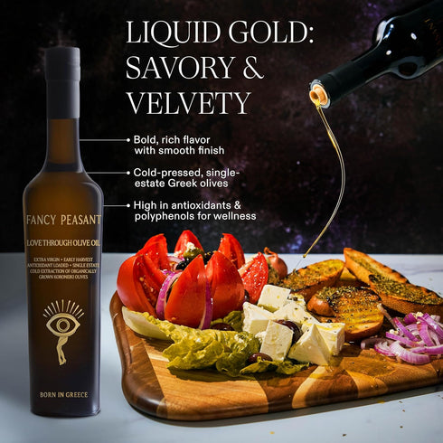 500ML Fancy Peasant Everything Olive Oil, Bottle of Greek Extra Virgin Olive Oil, Polyphenol Rich EVOO with Olives from