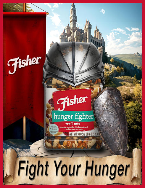 38 oz (Pack 1), Fisher Snack Hunger Fighter Bulk Trail Mix, of Peanuts, Almonds, Dried Sweetened Cranberries and Soy