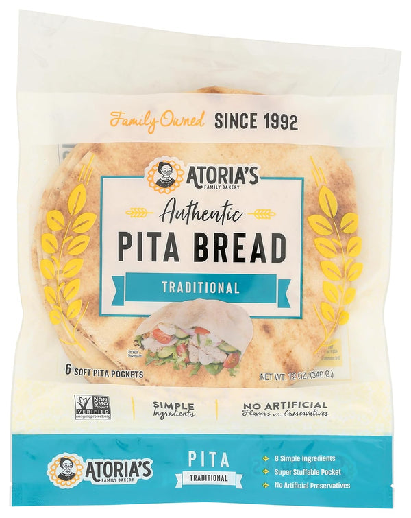 Atoria's Family Bakery, Pita Traditional 6 Count, 12 Ounce