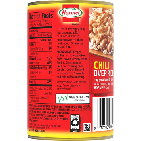 (Pack 12), 15 oz 19g HORMEL Chili Natural White Chicken Chili with Beans of Canned Chili Protein per Serving