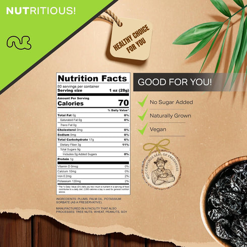 (80oz, 5 LB) NUT CRAVINGS - Dried Prunes Pitted Unsweetened, Dry Plums No Sugar Added, Unsulphured Sweet Healthy Snack